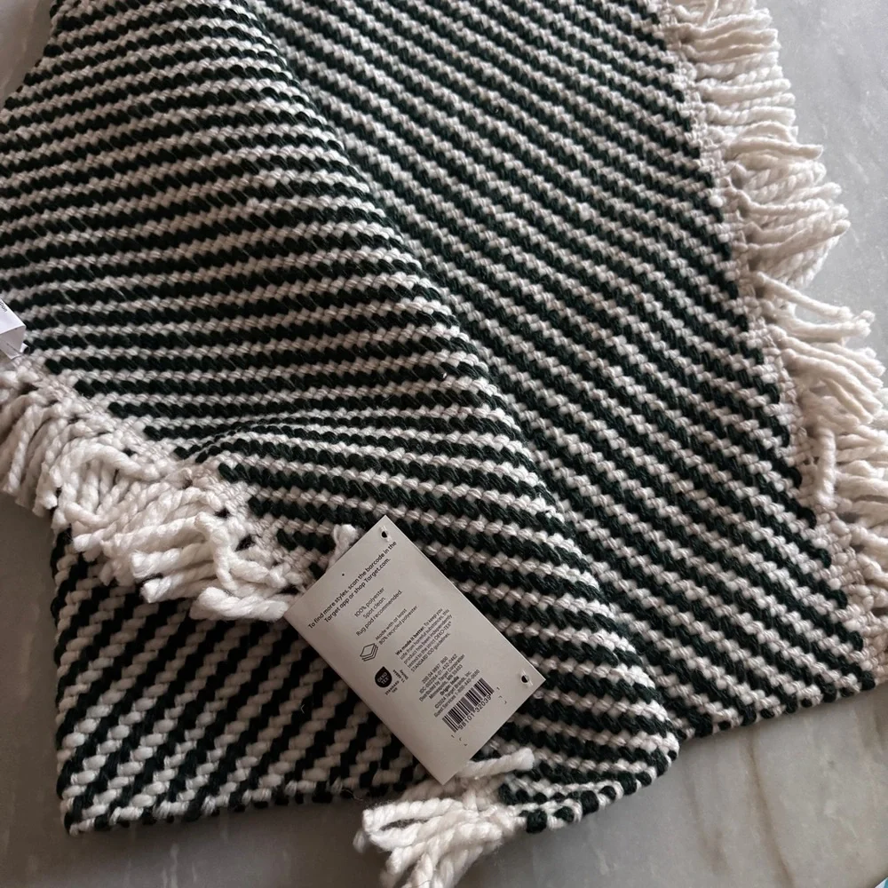 NWT Threshold Dark Green and Cream Striped Rug